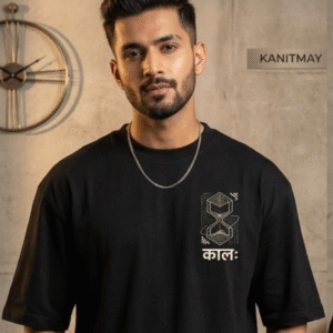 KĀNTIMAY कालः 2026 oversized black t shirt front logo design made with premium 240 GSM cotton