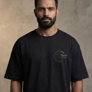 Detach Dominate oversized black t-shirt front chest logo by KĀNTIMAY made with premium 240 GSM cotton.